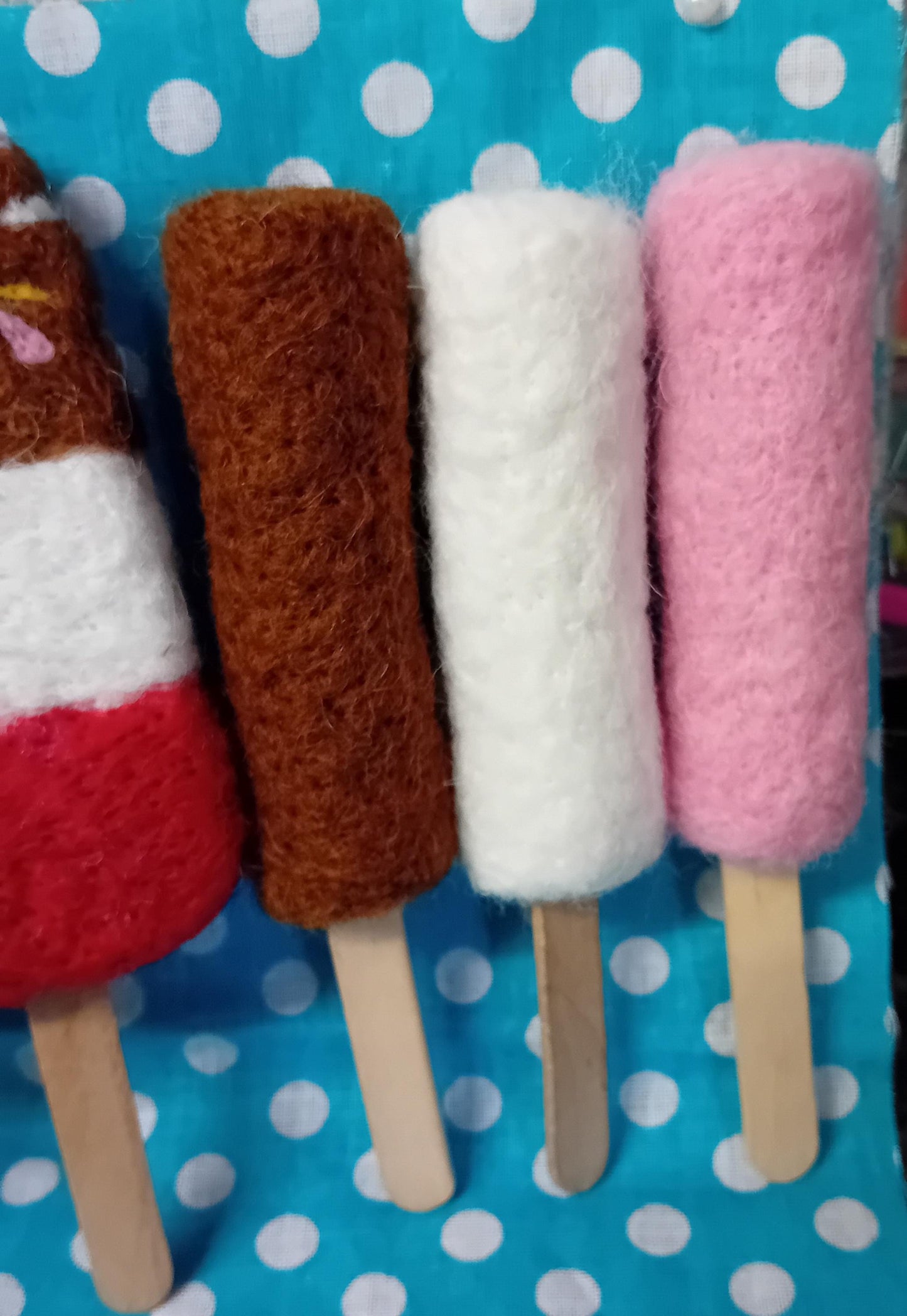 Needlefelt lollys,fab,rocket,twister, rainbow,mini milk. unique gift . fake food. ice lollys