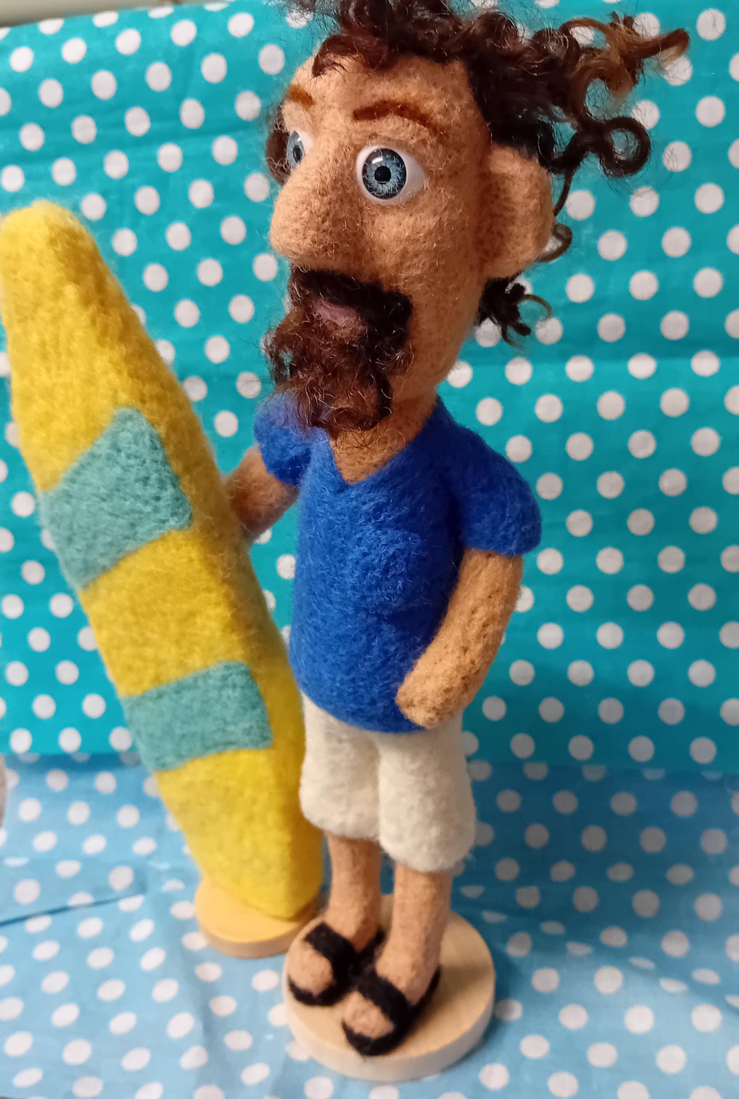 Needlefelt Man Surfer with Surfboard: Beach Decor