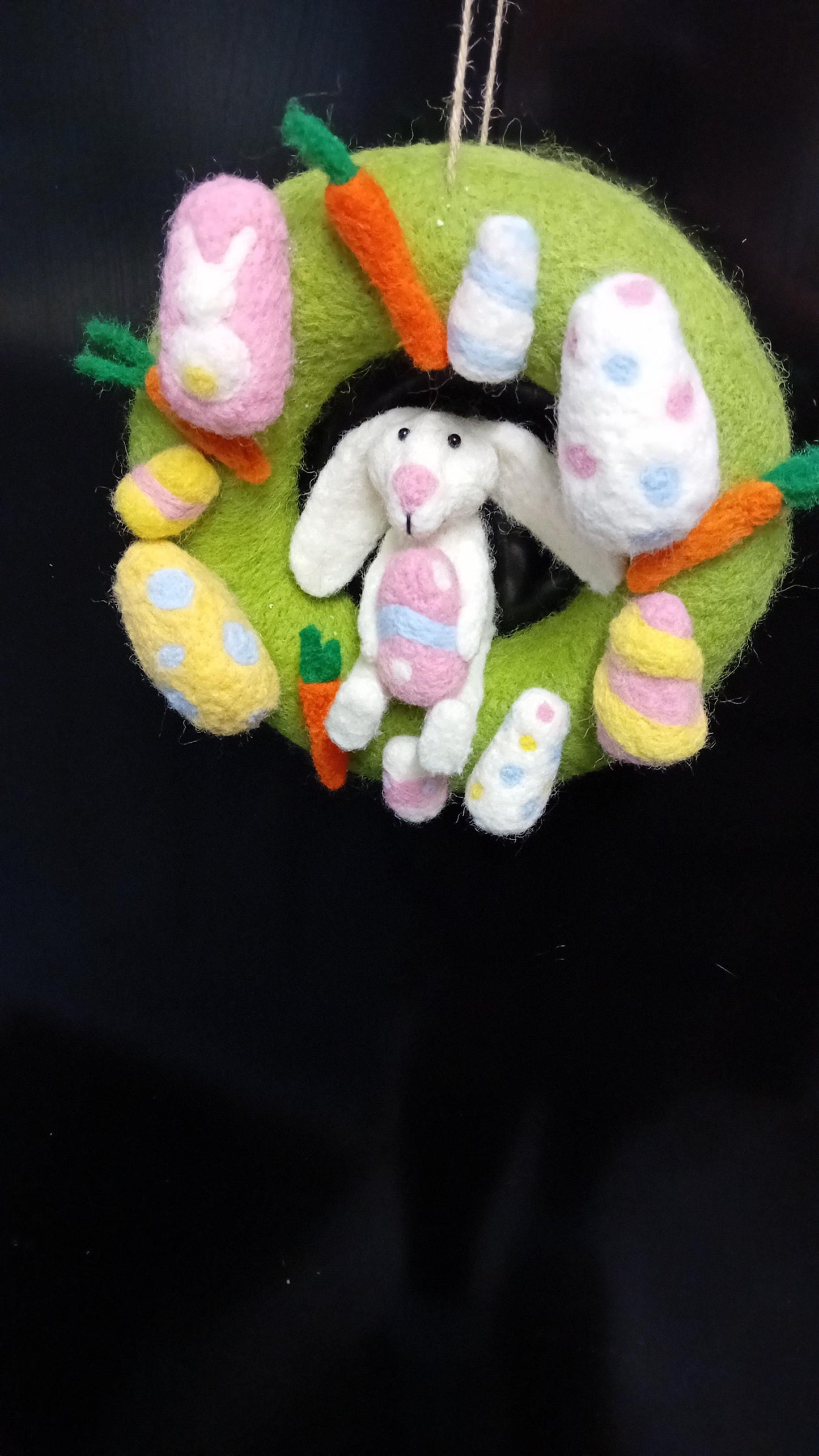 Needlefelt Easter Wreath: Handmade Wool Bunny Door Decoration