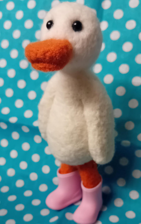 Needlefelt duck in welly boots, unique gifts for mum dad nan grandad sister friend. duck.wellys. duck gifts