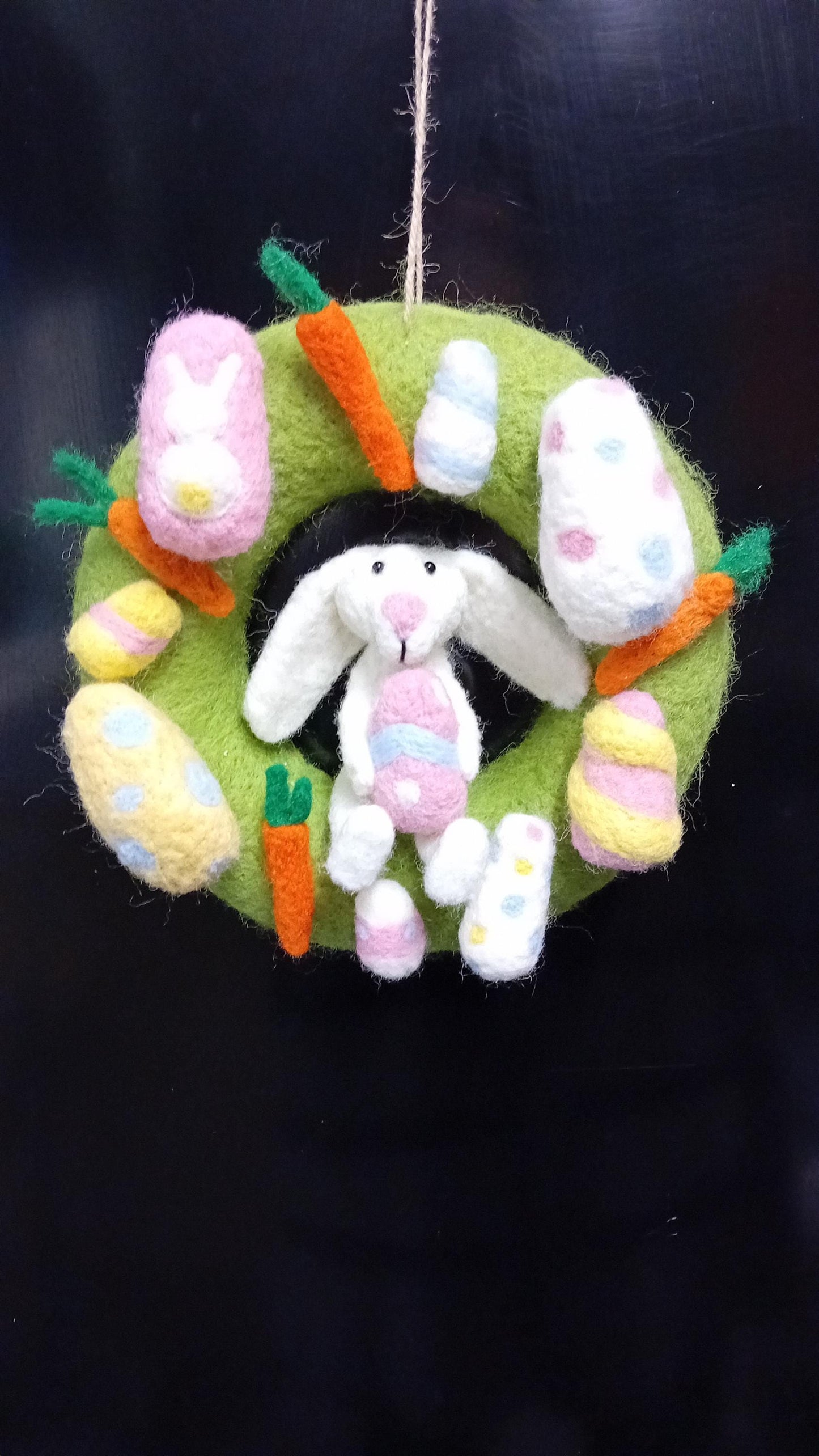 Needlefelt Easter Wreath: Handmade Wool Bunny Door Decoration