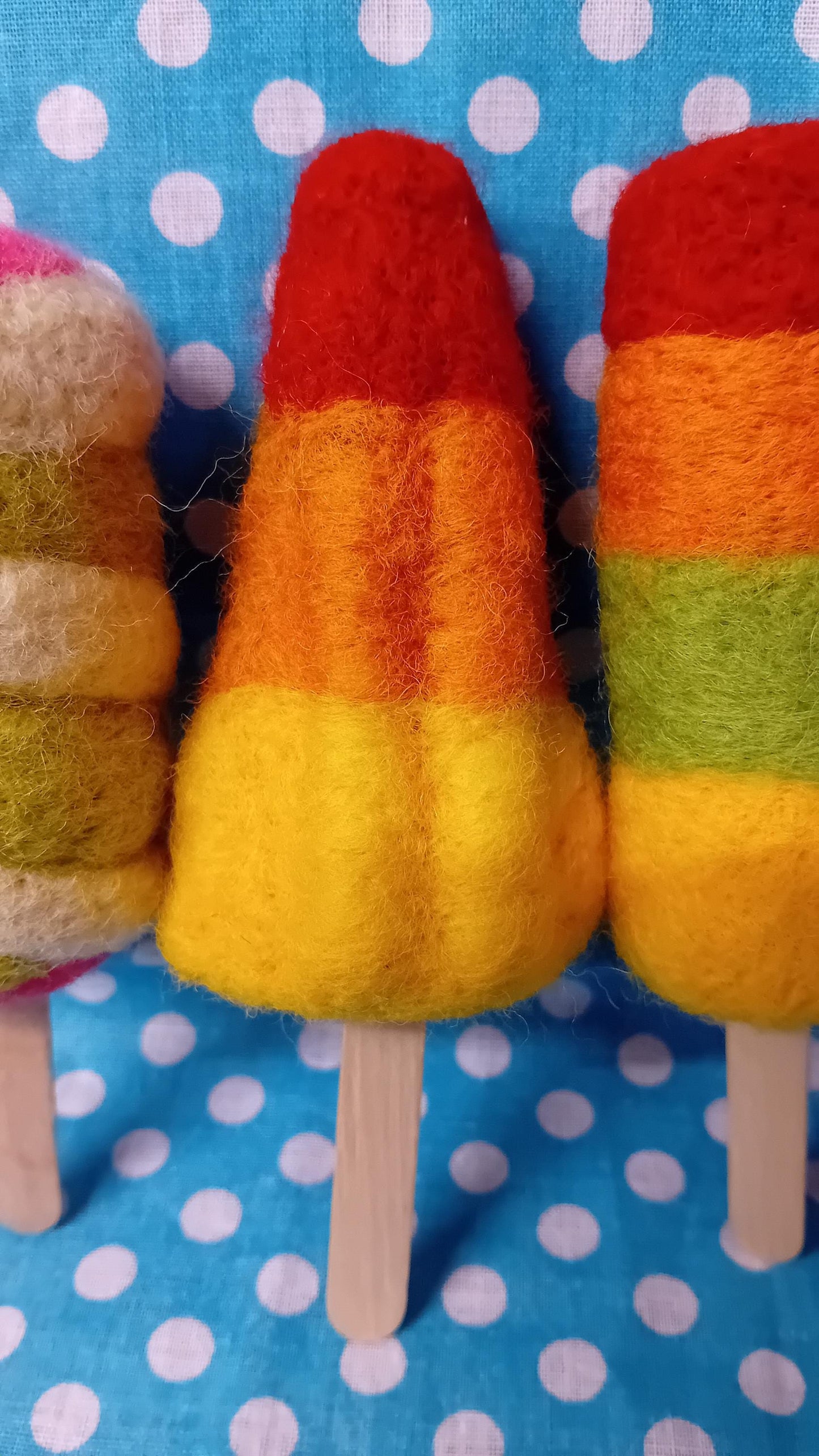 Needlefelt lollys,fab,rocket,twister, rainbow,mini milk. unique gift . fake food. ice lollys