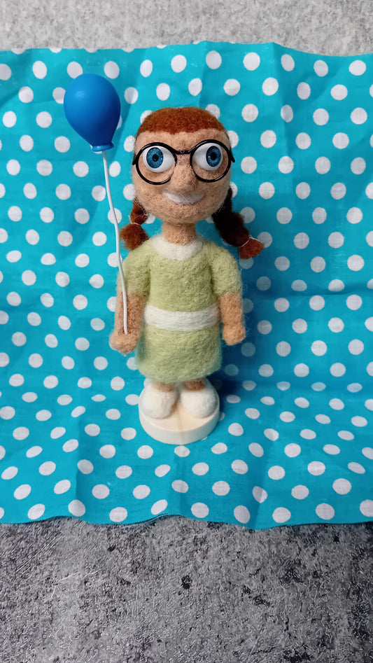 Needlefelt girl ,scary girl,balloon girl, birthday gift, gifts for friend mum sister auntie teacher. cute gift cute girl with glasses
