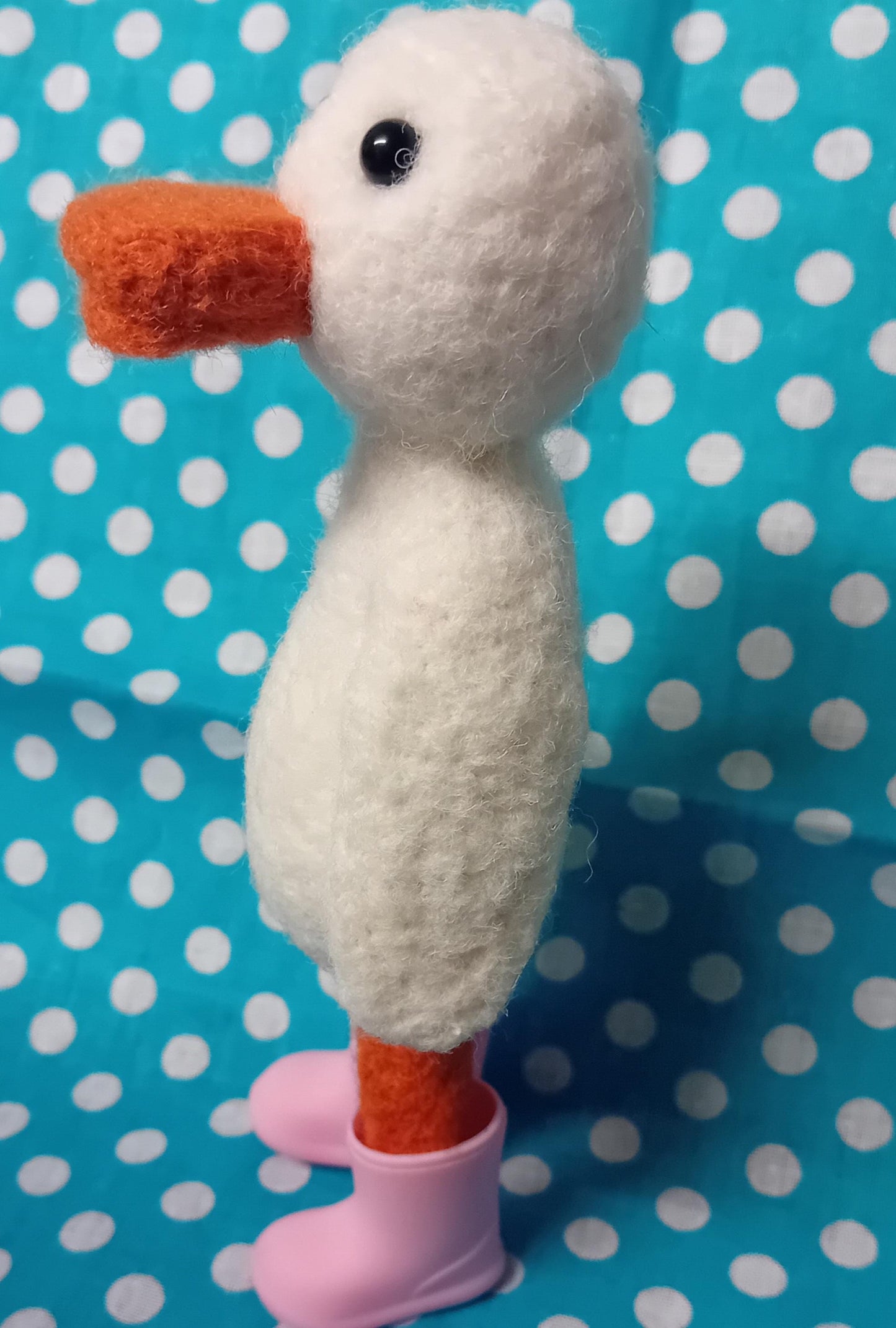 Needlefelt duck in welly boots, unique gifts for mum dad nan grandad sister friend. duck.wellys. duck gifts