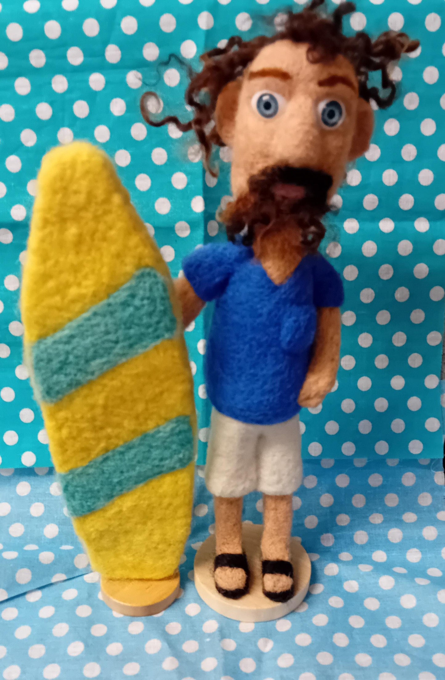 Needlefelt Man Surfer with Surfboard: Beach Decor