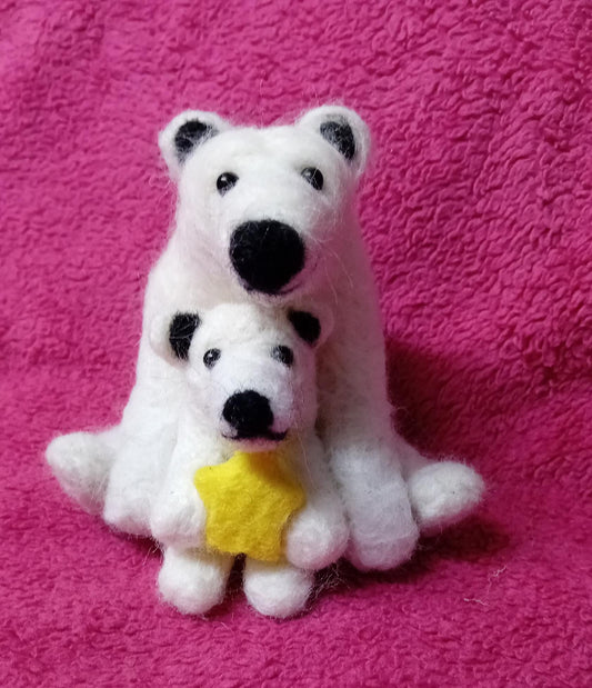 Handmade Needle Felt Polar Bear: Wool Animal Sculpture (10x9x11cm)