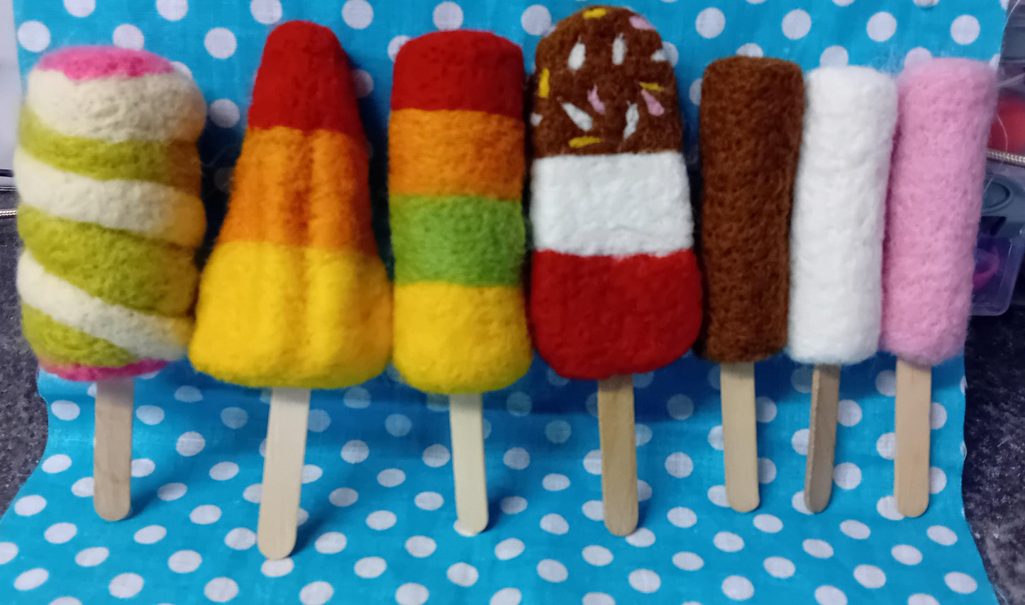 Needlefelt lollys,fab,rocket,twister, rainbow,mini milk. unique gift . fake food. ice lollys
