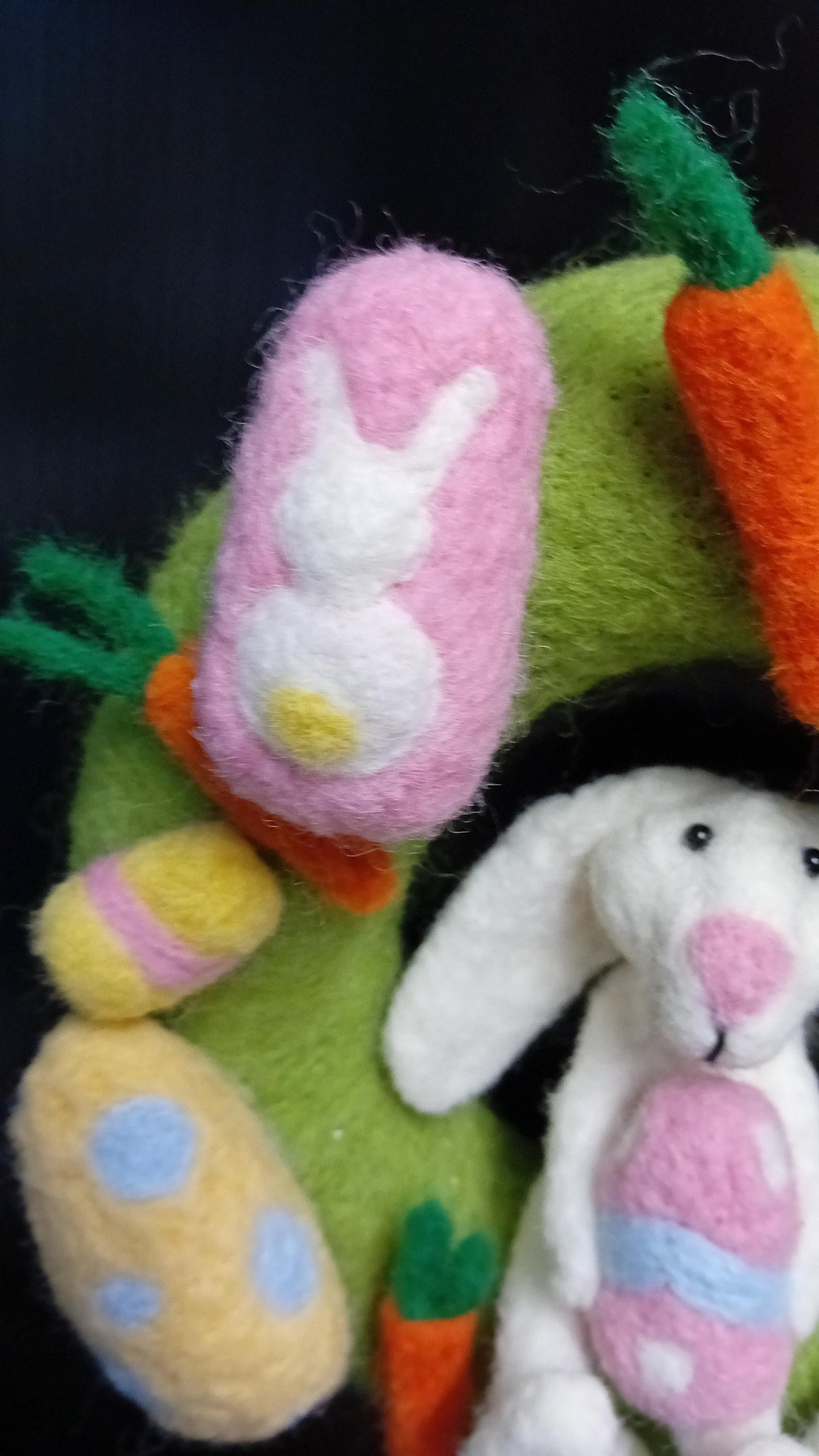 Needlefelt Easter Wreath: Handmade Wool Bunny Door Decoration